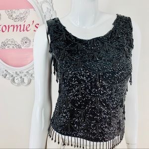 Vintage Black Beaded Sequins 100% Wool Evening